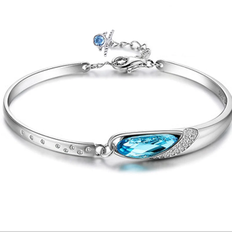 Браслет из стерлингового серебра 925 пробы с кристаллами Модный классический