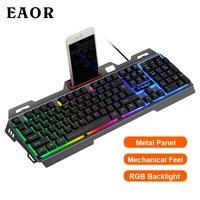 eaor usb wired keyboard metal panel rgb gaming keyboard 104 key mechanical feel waterproof keyboard for laptop desktop pc gamer