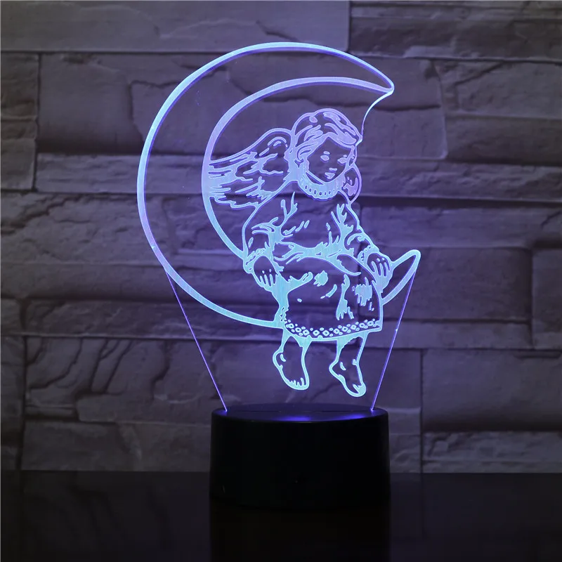 Ночник Moon Angel акриловый светодиодный 3D визуальная атмосфера 7 цветов изменение