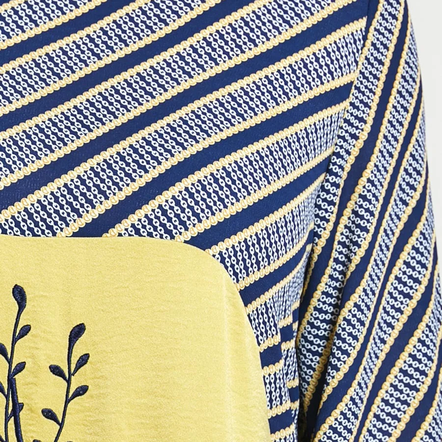 

2021 Muslim Fashion Spring and Autumn Embroidered Women's Dress with Stripe Contrast Color Long Sleeve Casual Dress