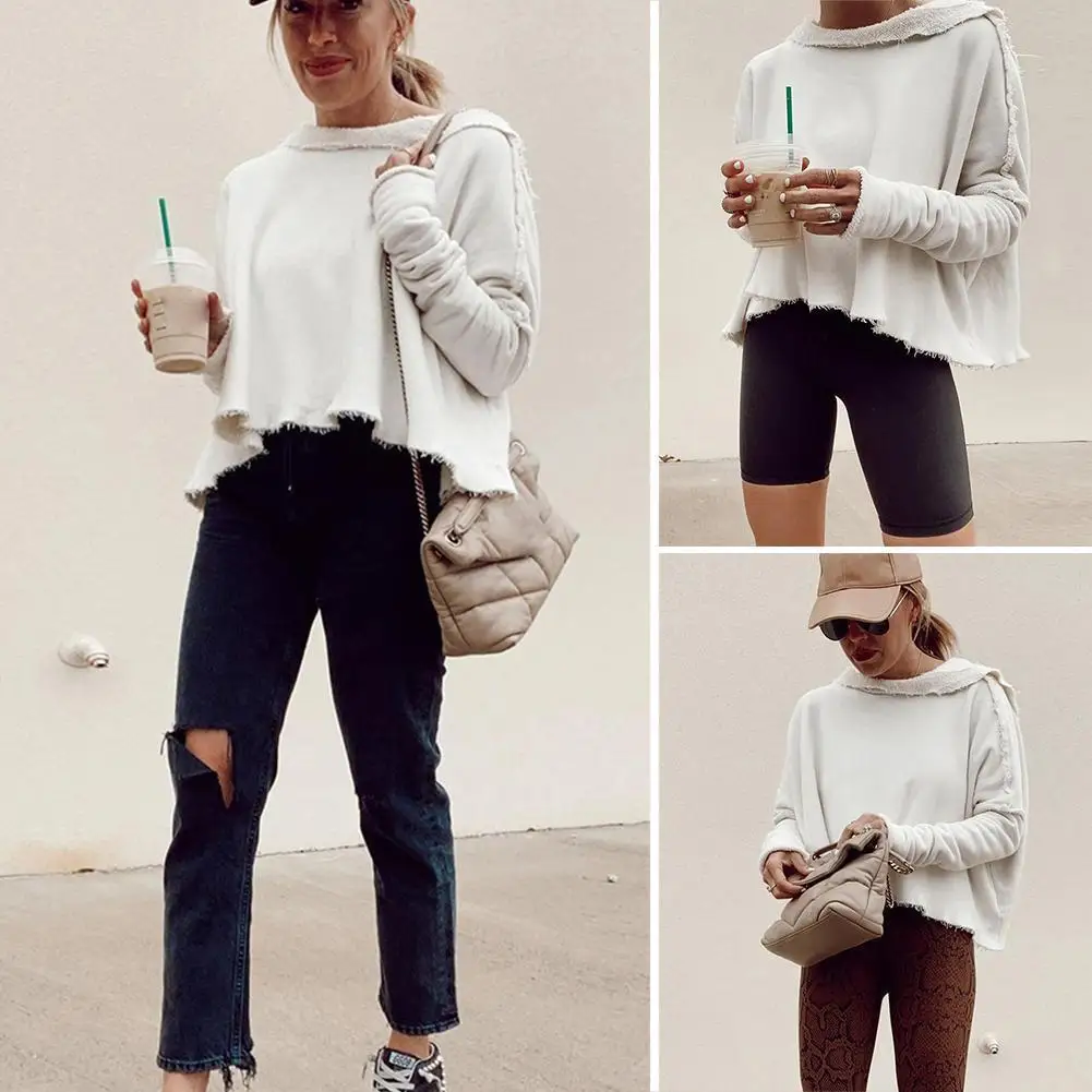 

Женский свитер, вязаный свитер с неровной бахромой и лацканами, Модная белая флисовая куртка, одежда для весны и осени