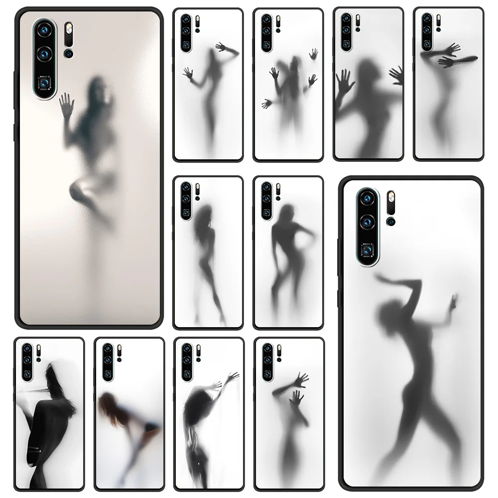 

Woman Silhouettes Black Luxury Phone Case for Huawei P20 P30 P40 Lite P20 P30 Pro P Smart Z Y6 Y7 2019 Cover Silicone Soft Shell