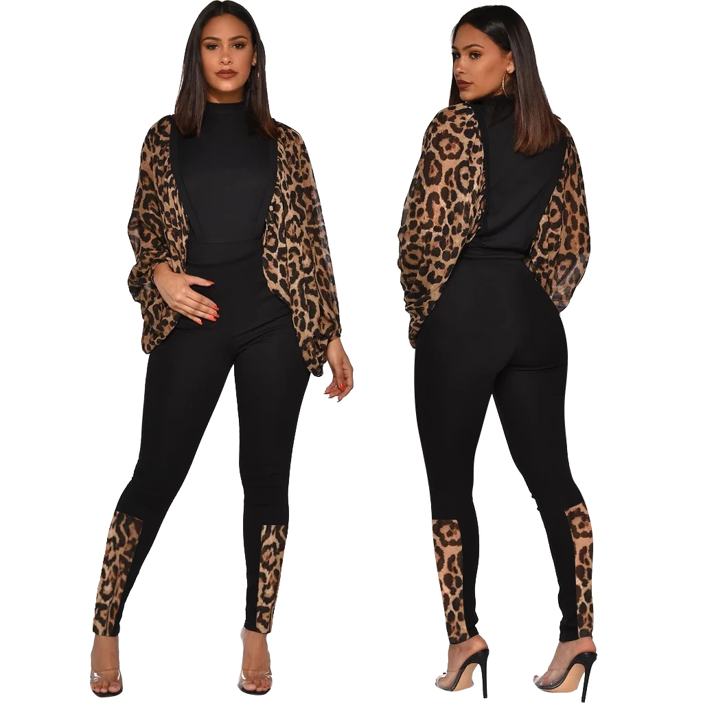 Winter Women Set Tracksuit Full Lantern Sleeve Leopard Print Tops Pants Suit Two Piece Night Club party Fitness Outfits 3912 | Женская