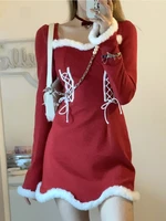 winter sweet christmas dress women red kawaii lolita party mini dress warm korea night dresses ladies y2k festival clothing 2021