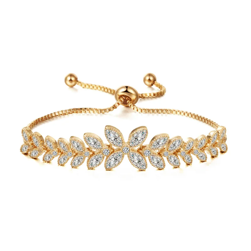 055 GOLD MIEG Марка Ассорти кубического циркония фианит, циркон, кристалл слайд регулируемый браслет покрытый розовым золотом/Родием серебро/желто-золотой Цвет - Окраска металла: 055 GOLD