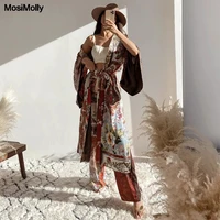 mosimolly cool print kimino tops and pants sets women loungewear homewear womens sets