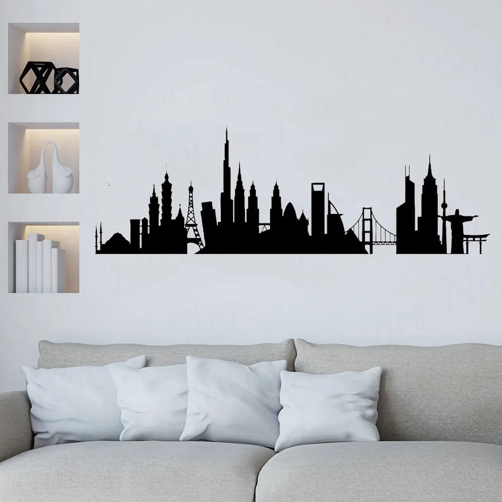 

Große Größe Wand Aufkleber Moderne Stadt Skyline Wand Aufkleber DIY Hause Wand Dekoration Abnehmbare Cut Vinyl Pairs 3443