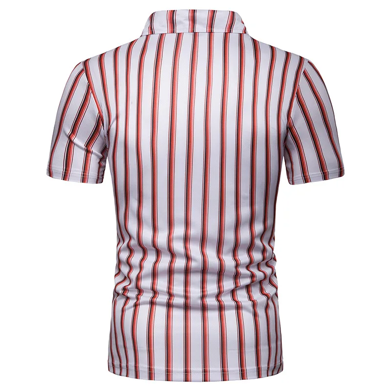 

2019 New Summer Men's Short Sleeve Polo Shirts Men Hit Color Stripes Slim Lapel Leisure T-shirt PL66