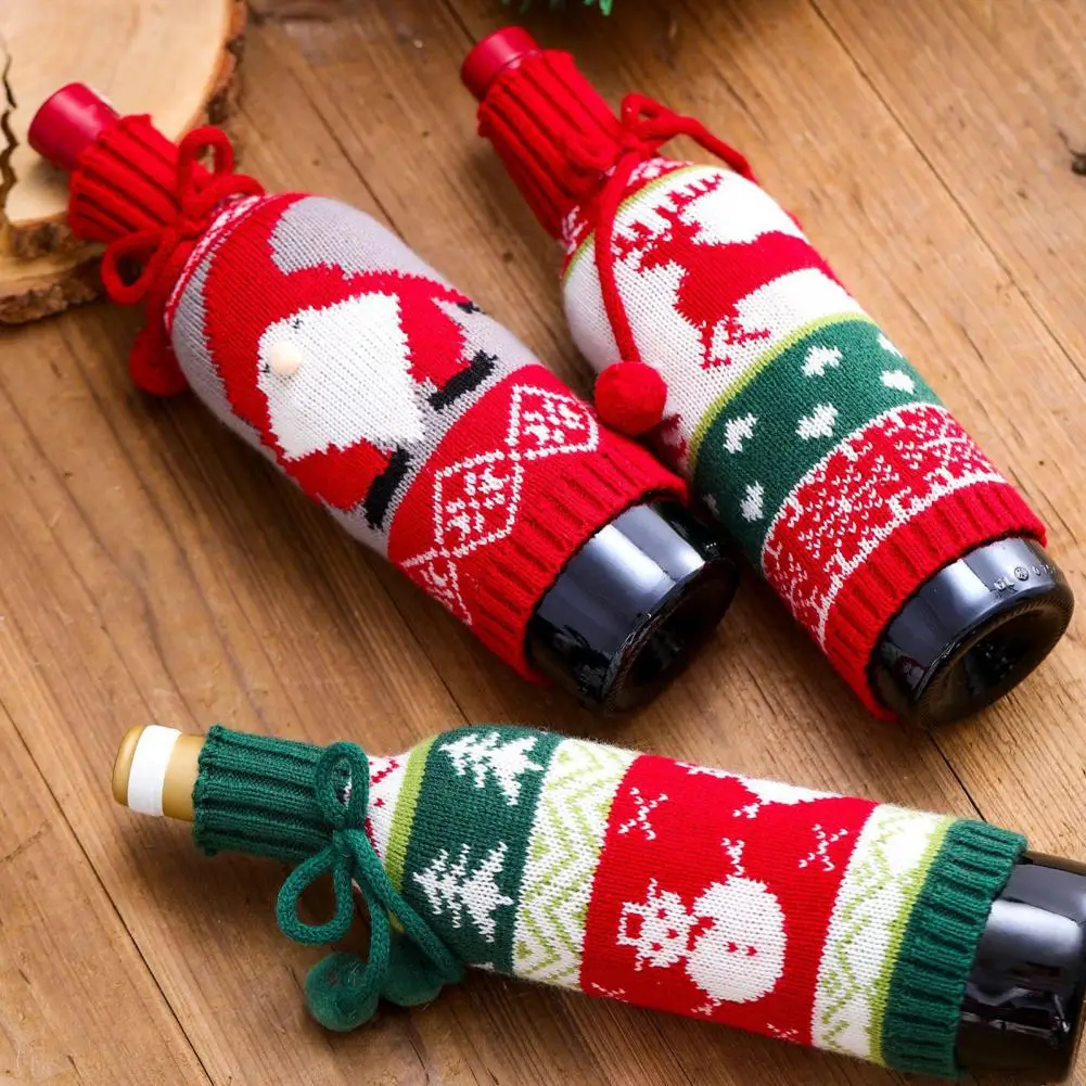 Reusable Knitted Cotton Washable Christmas Sweater Bottle Cover for Decorating |