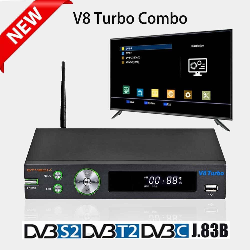 H.265 эфирный приемник GTMEDIA V8 Turbo цифровой ТВ Combo DVB S2X/T2/C тюнер поддержка Multi T2MI/PLP