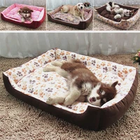 2020 baby soft large pet dog bed cat kennel warm cozy dog house soft paw print baskets mat autumn winter waterproof kennel