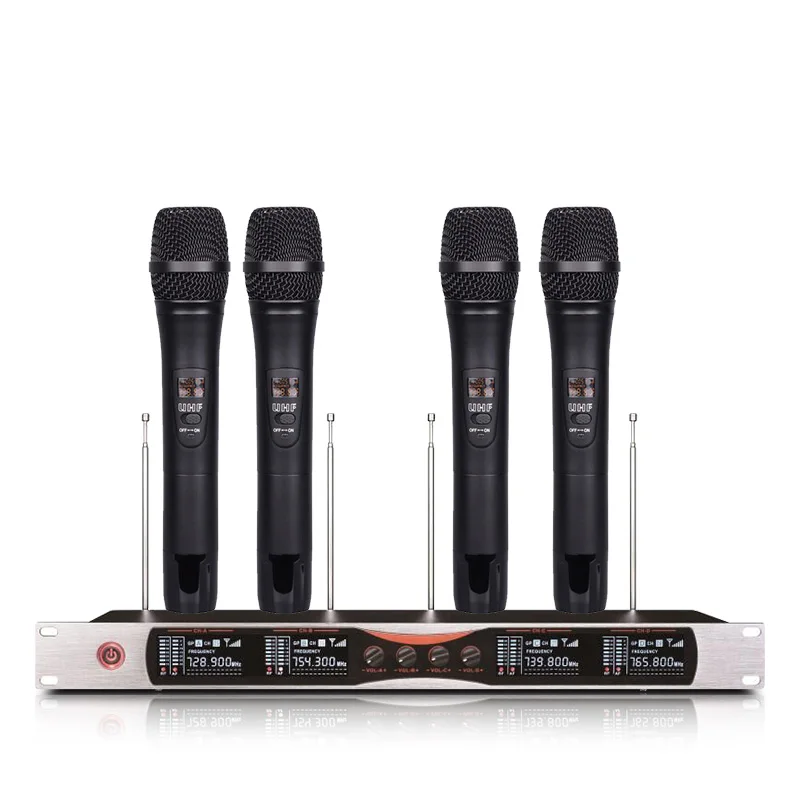 Беспроводная микрофонная система VHF металлический 4 канальный микрофон с ручками