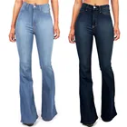 Джинсовые расклешенные джинсы для женщин с высокой талией в стиле ретро обтягивающие джинсы Широкие брюки повседневные женские брюки клеш для девочек Джинсы Расклешенные брюки размера плюс