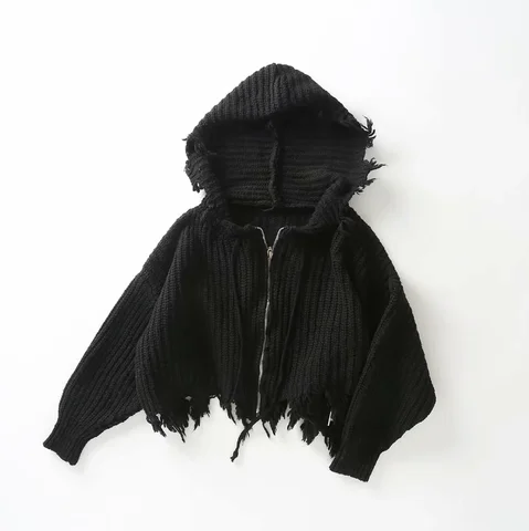 Женский вязаный кардиган с длинным рукавом, винтажный укороченный свитер оверсайз с длинным рукавом, черно-белый свитер на осень