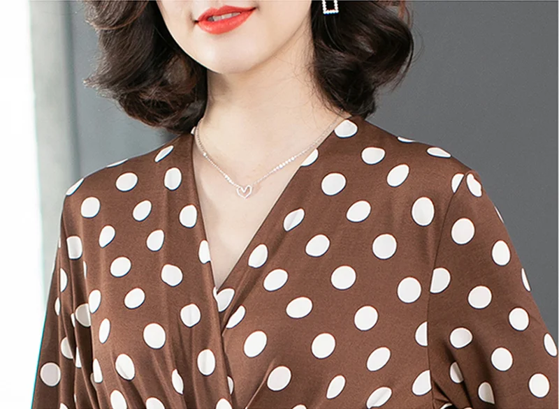 

ICHOIX Elegant Polka Dot Maxi Brown Dress Women Autumn Winter Long Sleeve Long Dress Casual Holiday Ladies Office Dress
