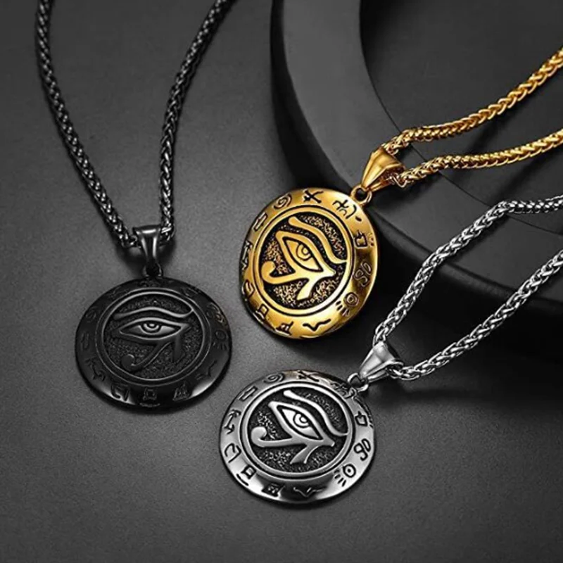 

Valily Egyptian Pharaoh Eye of Horus Ra Pendant Necklace Stainless Steel Ancient Egyptian Religion Rune Symbol Necklace Jewelry