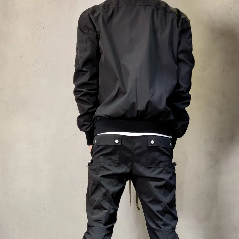 

High Street Autumn Mens Bomber Jacket Stand Collar Long Sleeve Harajuku Casual Outerwear Gothic Zipper Black Cargo Jackets Male