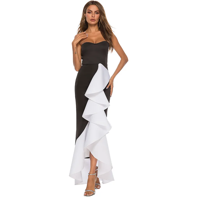 

Платье Русалочки без рукавов длиной до щиколотки для выпускного вечера, белое, черное, женское платье, рыбий хвост, многослойное платье для мероприятий, новое модное платье с разрезом спереди