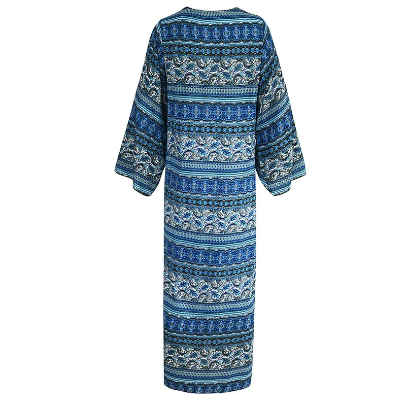 Boho Bohemian Striped Print Blue Summer Beach Wear Long Kimono Women Swimsuit Cover Up Plus Size Bikini Coverup Sarong Plage | Женская