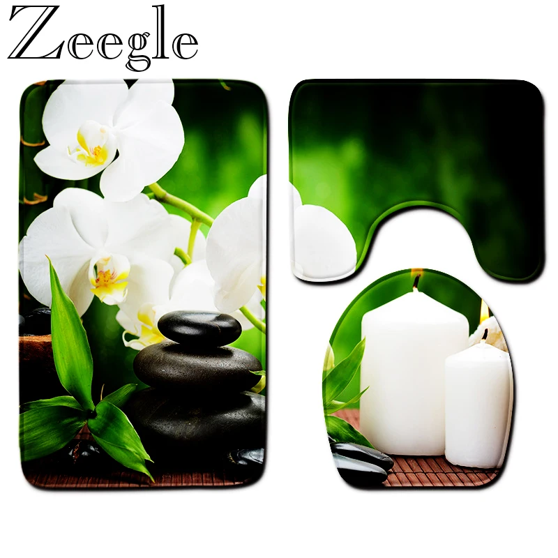 Zeegle 3 шт Non slip Ванная комната ковролин набор коврик для ванной Анти скольжения
