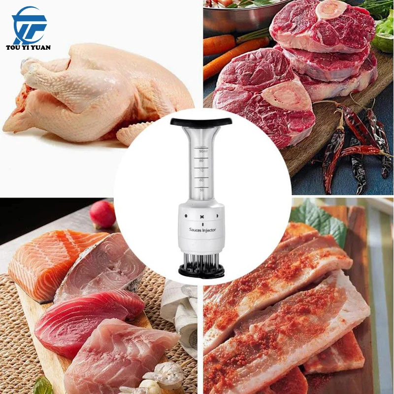 

2-In-1 Multifunctionele Vleesvermalser Naald Roestvrij Staal Steak Vlees Injector Marinade Smaak Spuit Keuken Gereedschap