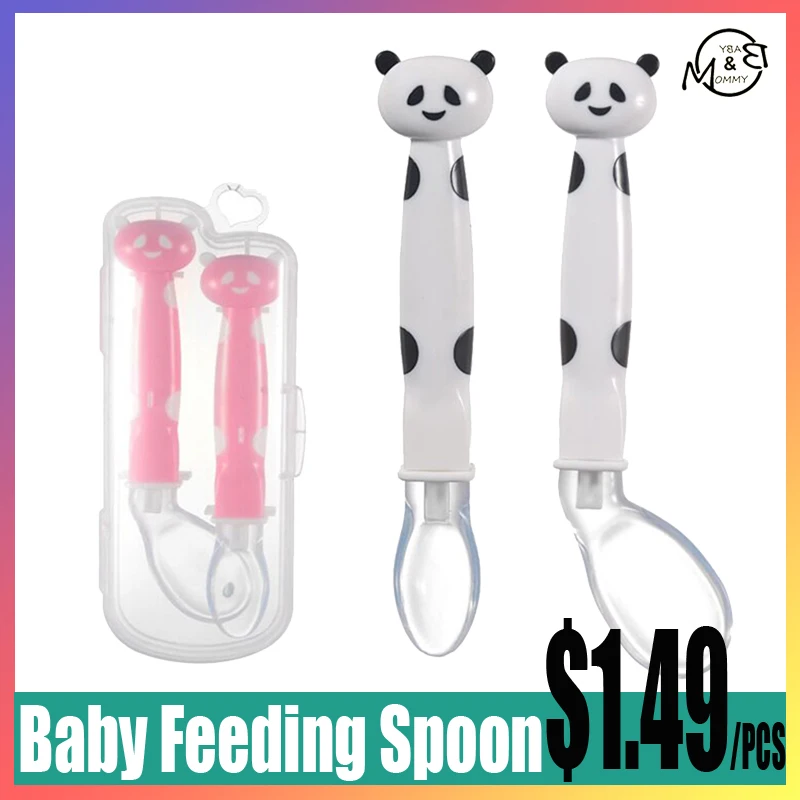 

Hot Sale Baby Feeding Cartoon Spoon Set Soft Silicone Head Long Handle Spoon Children Meal Training Safe Tableware