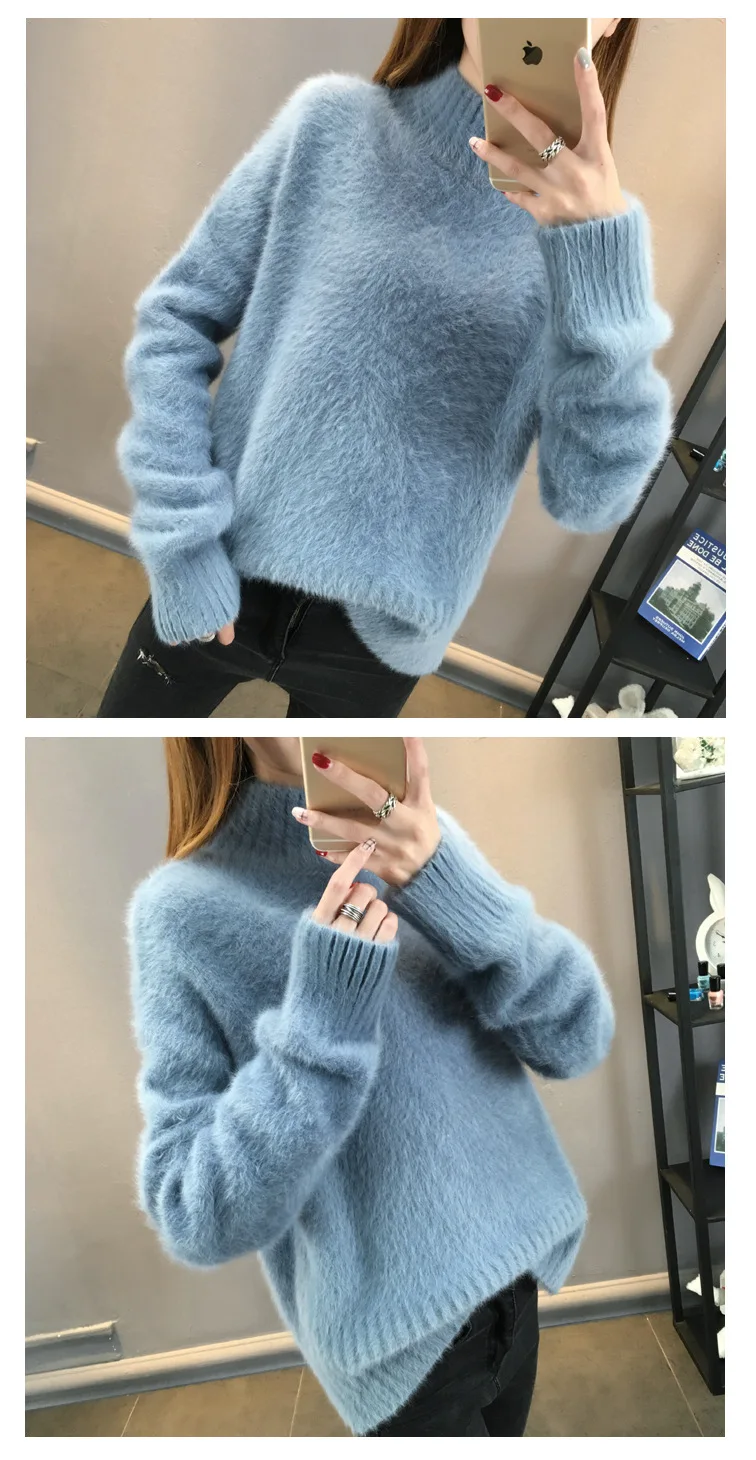 Женский свитер с высоким воротом Новый Модный повседневный однотонный мохер