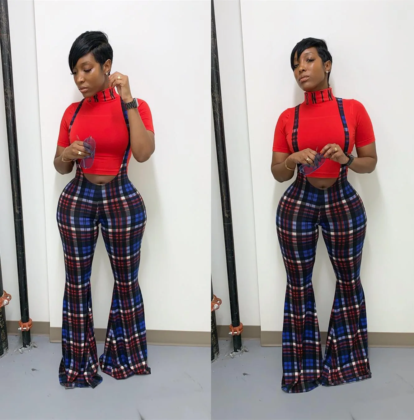 

Women's Trouser Pants Woman Clothes Female Urban Autumn Fall Classic plaid Flared Fashion Casual Where's Zhigong D8228