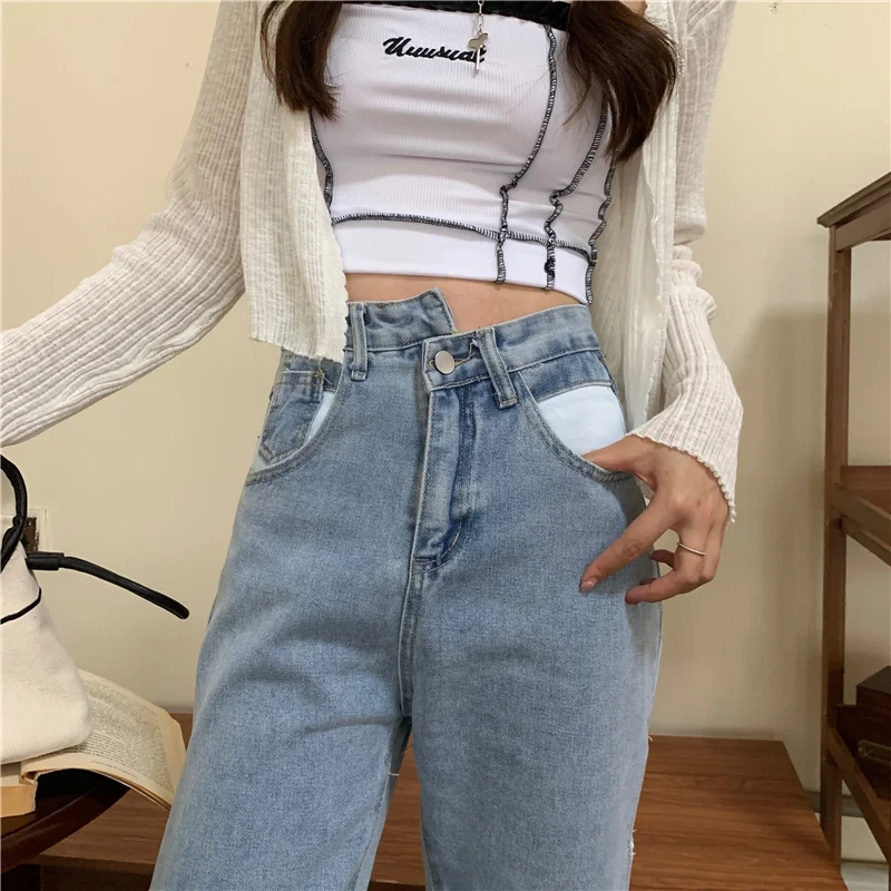 

Fashion Wide Leg Denim Pants Women High Waist Side Bandage Sexy Hollow Out Jeans Punk Trousers Female Pantalones De Mujer