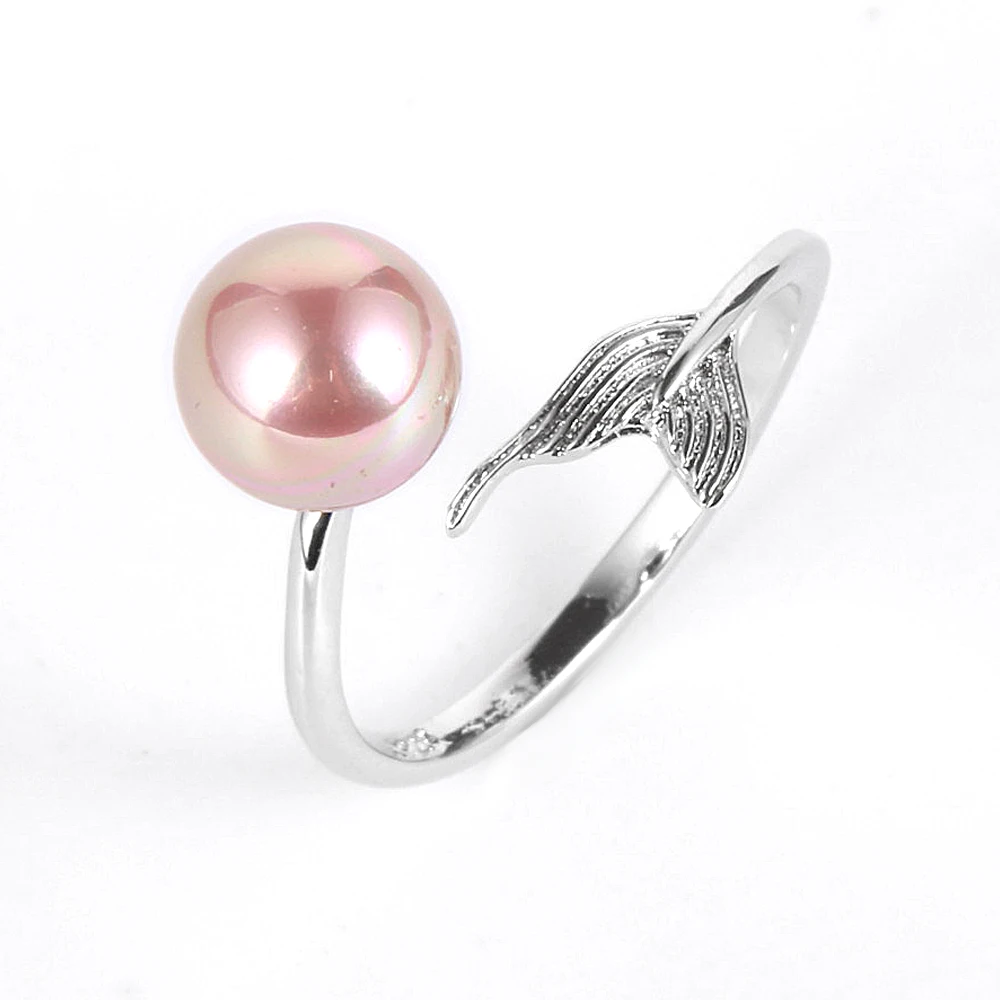 Женское кольцо Русалочки для девочек белое розовое фиолетовое в виде ракушек