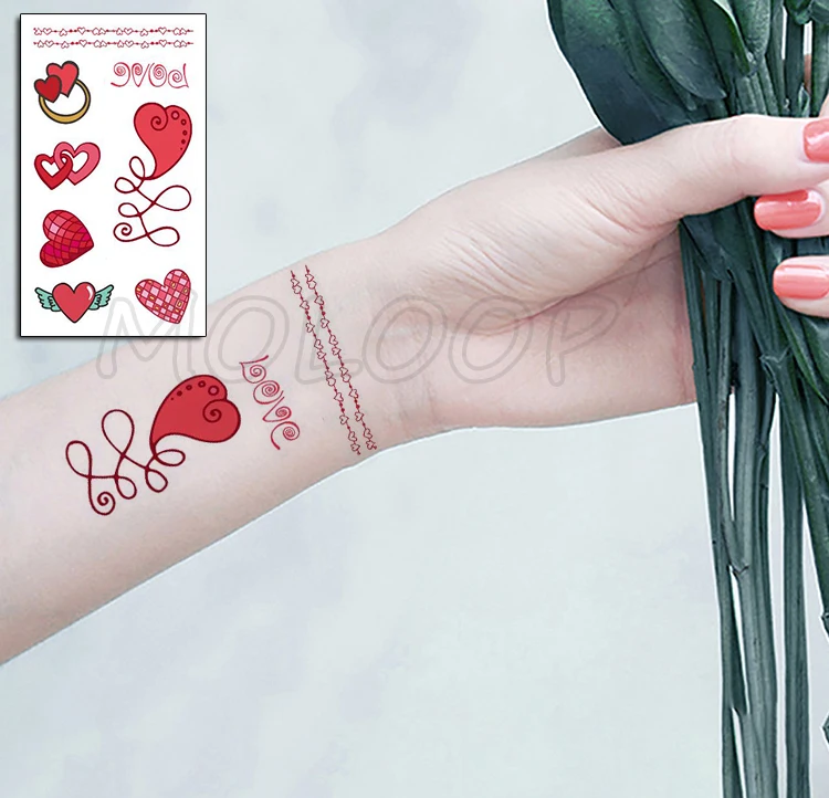 

Temporary Tattoo Sticker Love Heart Element Ring Pattern Body Makeup Waterproof Fake Tatoo for Kids Women Girl