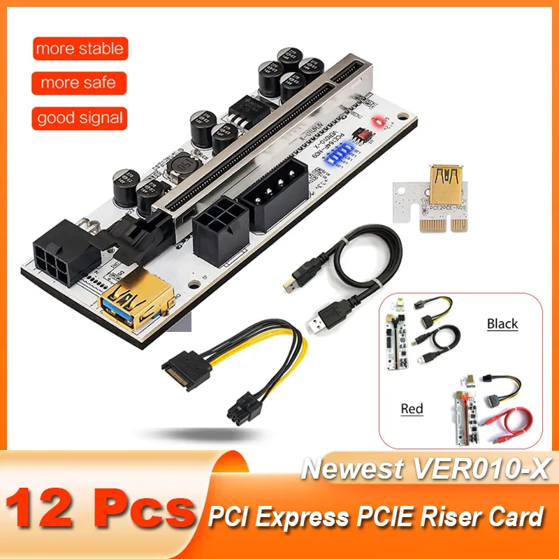 

VER010-X PCI Express PCIE Riser Card PCI-E X1 to 4 PCI-E X16 Video Graphics Card Extender LED Display Board ETH BTC Mining Miner