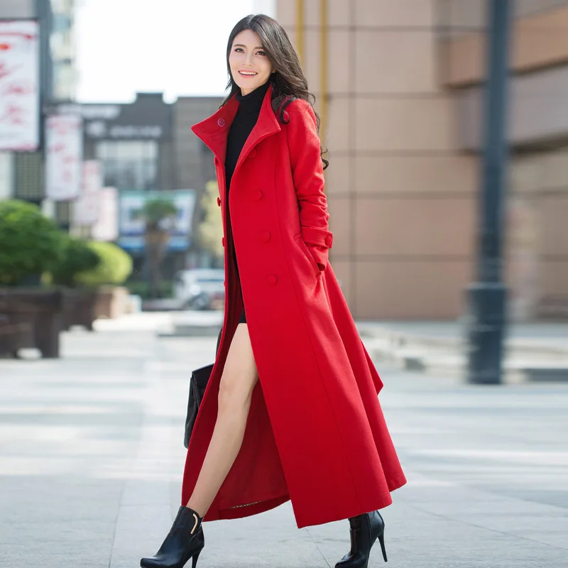 Women Winter 2019 Coats Autumn and Classic Solid Color Belt Large Size Wool Coat Slim Thin Thick Long Hair Female | Женская одежда