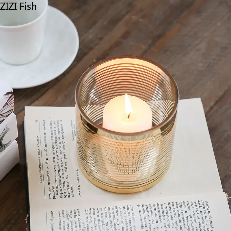 Nordic Home Decor Party Candelabra Golden Glass Candle Holders Wedding Centerpieces Decoration Streamline Process Candlestick