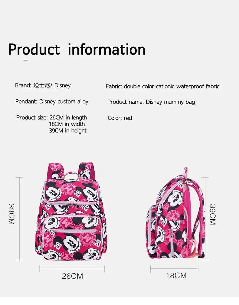 Сумка для подгузников вместительный рюкзак из ткани Оксфорд с изоляцией Минни и