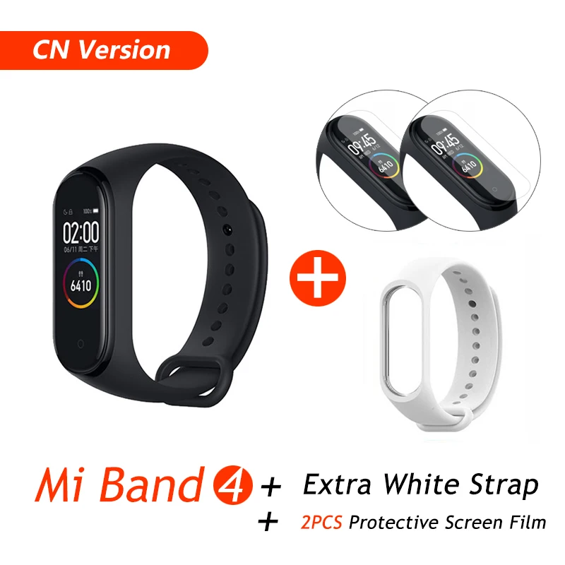 Фирменный Xiaomi mi браслет 4 браслет mi Band 4 фитнес-браслет 3 цвета AMOLED экран музыкальный контроль Smartband - Цвет: CN Add White Film