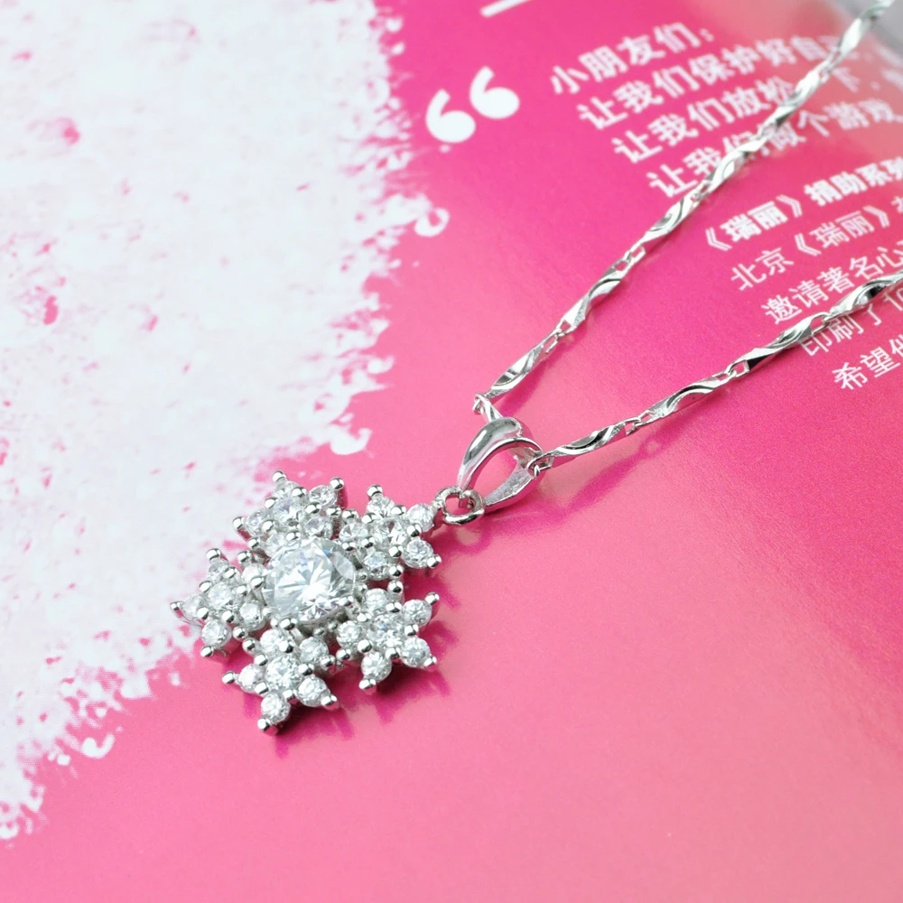 Модная цепочка из стерлингового серебра 925 пробы с кристаллами Снежинка для
