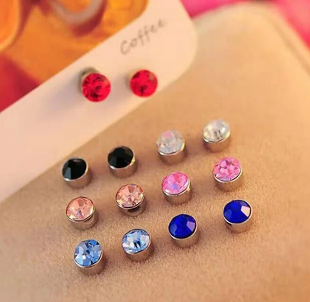 

Colorful Crystal Magnetic Stud Earrings For Women Teens Girls Minimalist Non Piercing Earrings Ear Studs Wedding Fashion Jewelry