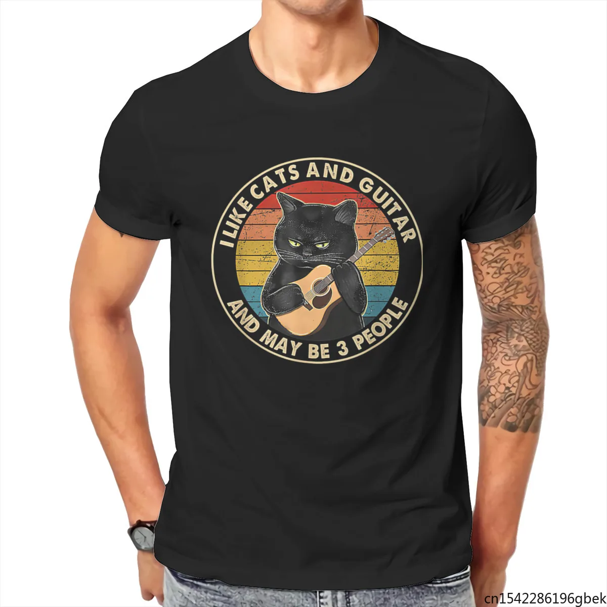 

I Like Cats And Guitar And Maybe 3 People Cat Guitar Lovers Men's T-Shirt