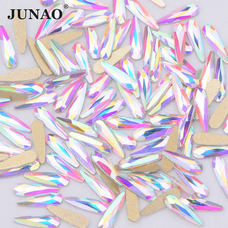 JUNAO 3x10 мм Стразы для ногтей наклейки стекло AB хрустальные камни 3D дизайн