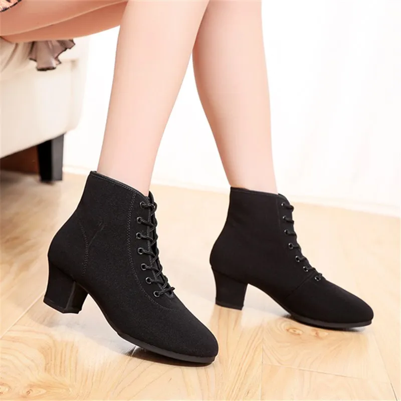 SUN LISA Women's Lady's Girl's Oxford Chunky Heel Split Sole Dance Boots Jazz Shoes Ballroom Modern Latin Dance Shoes