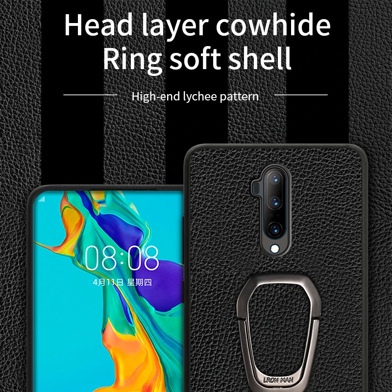 Оригинальный кожаный магнитный чехол для телефона с зернистой текстурой Oneplus 7T Pro