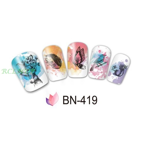 Водные Наклейки для слайдер украшения ногтей олень бабочка Ежик птица