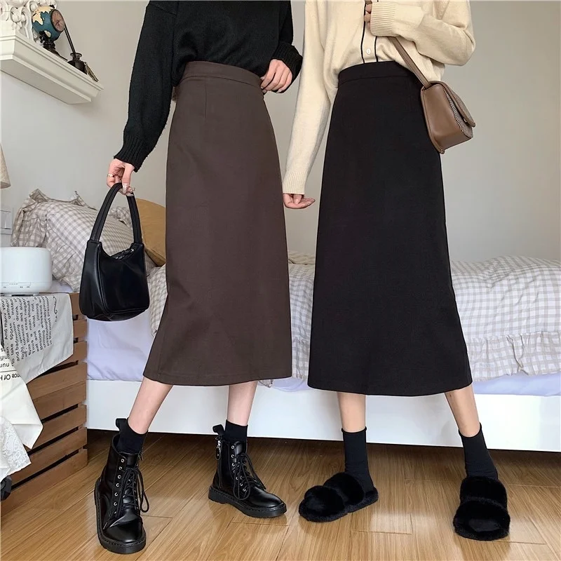 

Black A-line Half Skirt Spring and Autumn 2021 New Women's Medium Length Split High Waist Hip Covering Versatile Hip Wrap Skirt