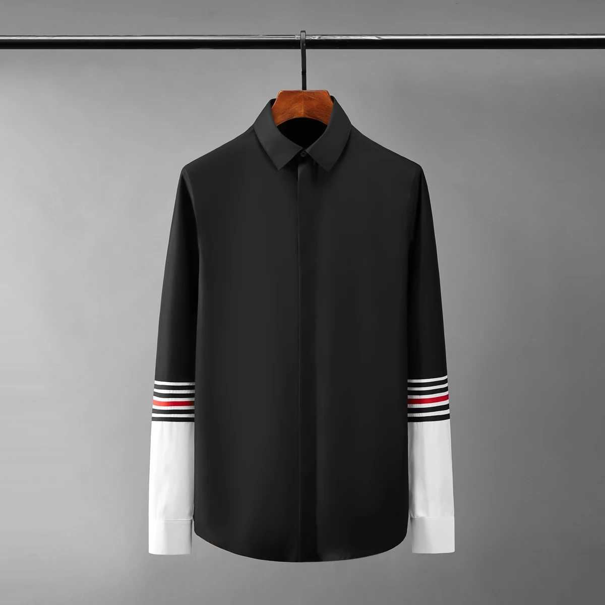 

Рубашка мужская с длинным рукавом, роскошная Повседневная приталенная блузка с соединением внакрой, цвет черный/белый, модель 4XL