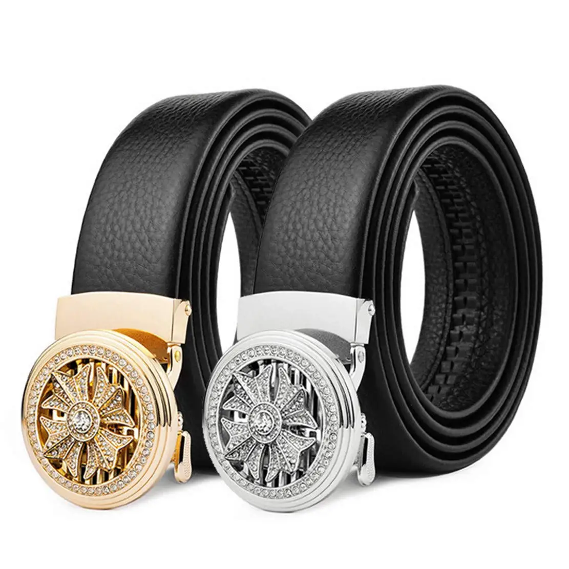 

Men's Leather Dress Belt with Automatic Sliding Buckle, Turn Buckle,Trim To Fit