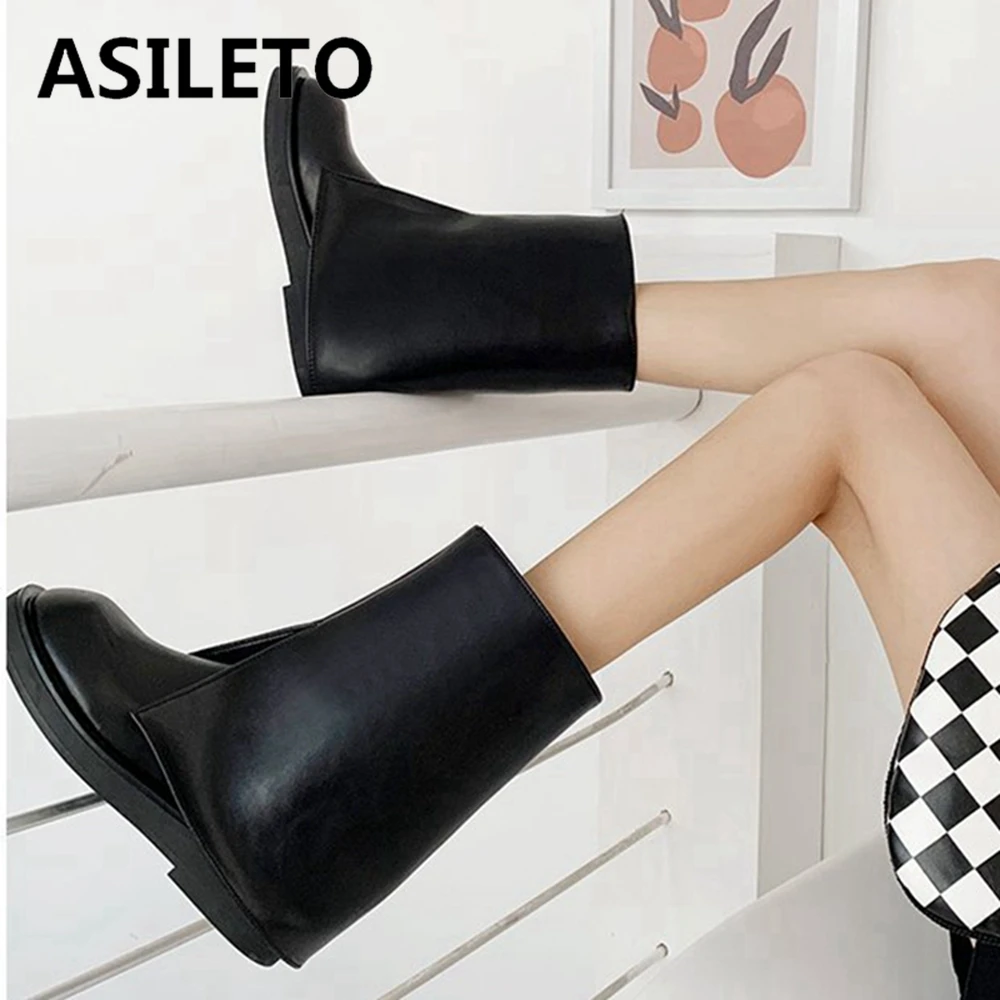

Женские ботинки до середины икры ASILETO, осенне-зимние ботинки на плоской подошве, женские ботинки без шнуровки, модные популярные ботинки