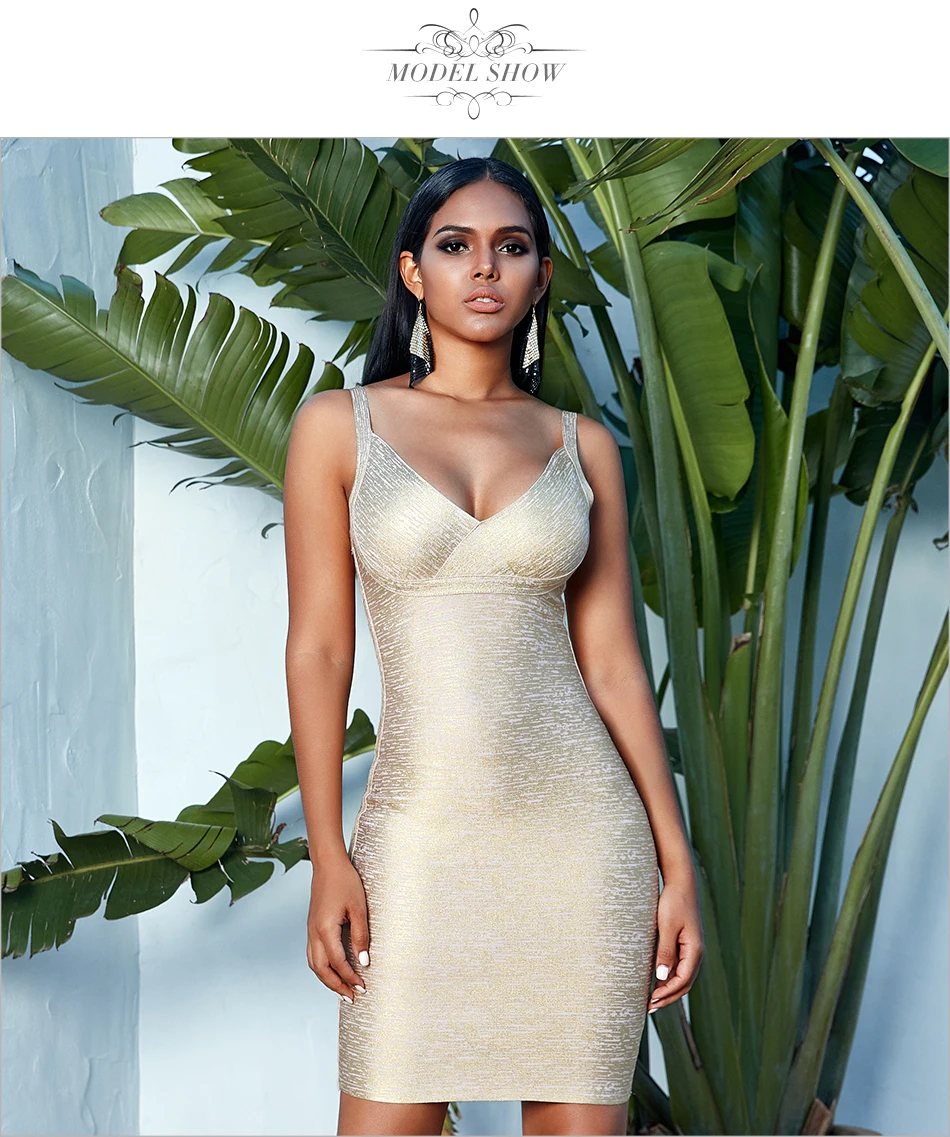 Adyce новое летнее женское золотое облегающее Бандажное платье Vestidos элегантное Клубное платье с v-образным вырезом на бретельках Вечерние платья знаменитостей