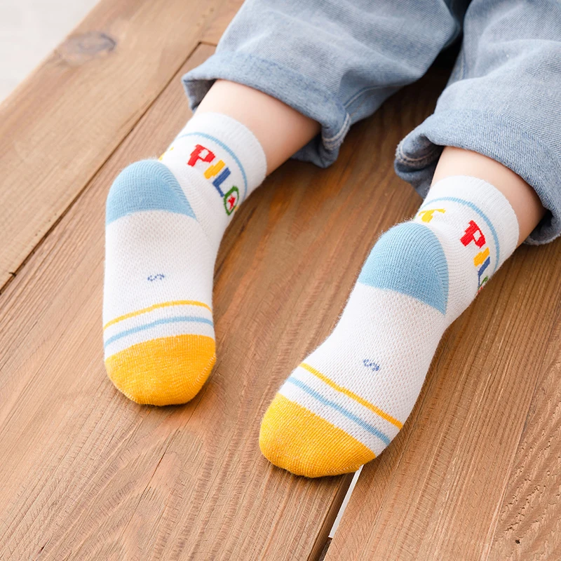 Calcetines de algod&oacute;n para beb&eacute;, medias finas de tubo medio, transpirables, de malla, accesorios de ropa, 5 par/lote-2