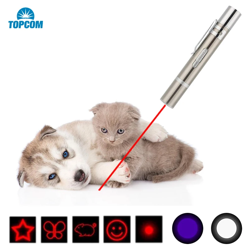 

TOPCOM Mini USB Rechargeable Pen Light Pocket 3-in-1 395nm UV Flashlight With Red Light Laser Pointer For Money Detect Funny cat